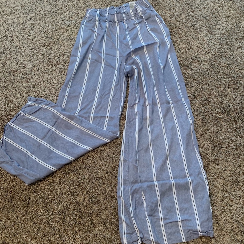 Blue striped wide legged dress pants